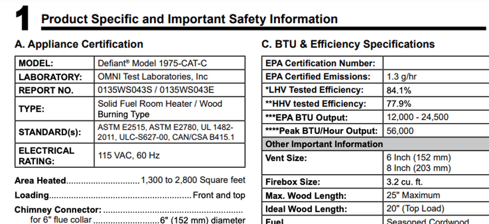 Woodstove Certification Vermont casting certification documentation