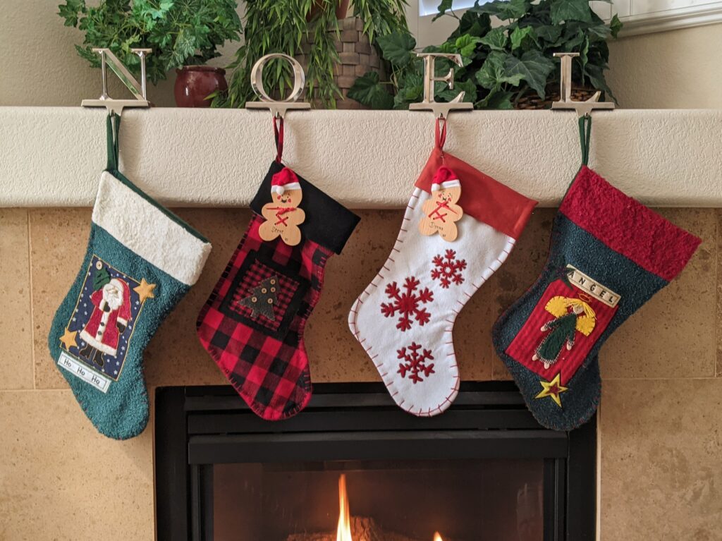 fireplace hangers with Christmas stockings